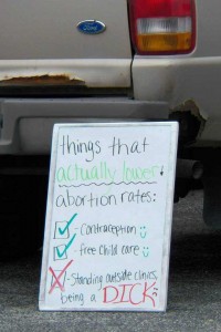 Escorts at Dr. Klopfer's abortion facility recently posted this sign.