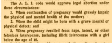 ALI Abortion Model Penal Code as published by the Chicago Tribune May 29. 1966