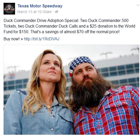 Texas Motor Speedway Drive Adoption Duck Dynasty Willie Robertson
