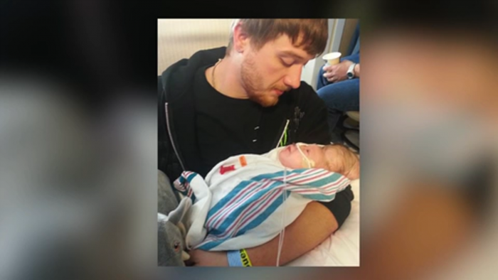Screenshot from Boston Children's Hospital video of Bentley and his father.
