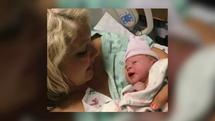 Screenshot from Boston Children's Hospital Video of Bentley and his mom after birth.