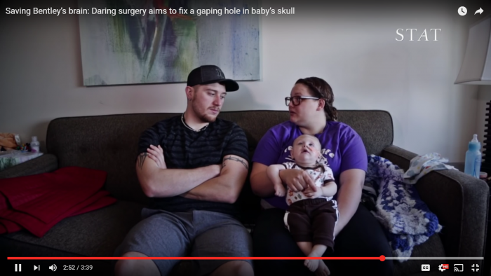 Screenshot of Bentley with his parents after surgery.