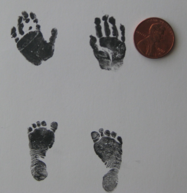Baby Halle's foot and handprints.