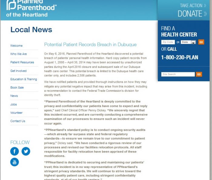 Planned Parenthood Privacy Breach 